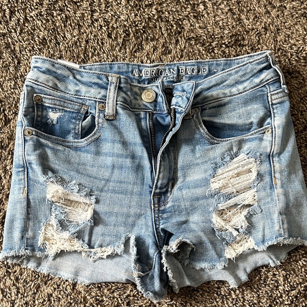 American Eagle Outfitters Light Blue Distressed Jean Shorts